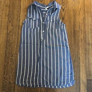 Blue and white striped linen dress